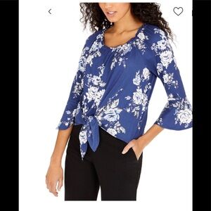 BCX juniors bell sleeve tie front blue top / size S